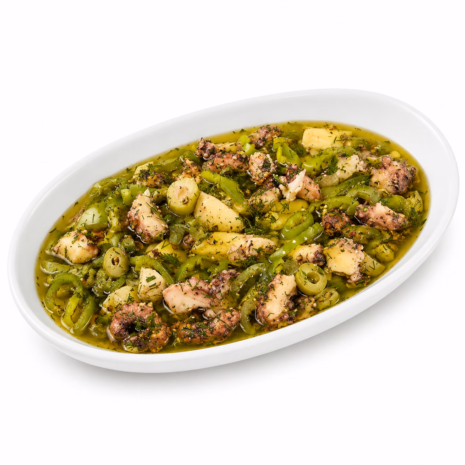 Balık sofrası için sebzeli ahtapot salatası