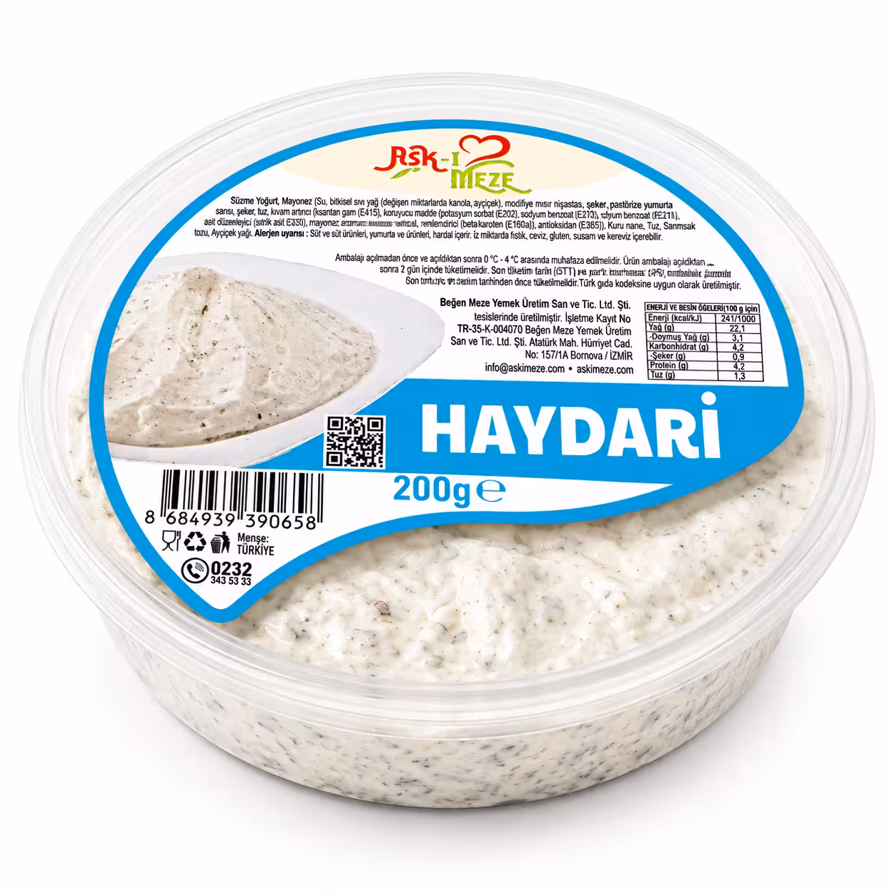 haydari 200 gramlık paketlerde enfes kıvamlı muhteşem lezzet aşkı mezede!