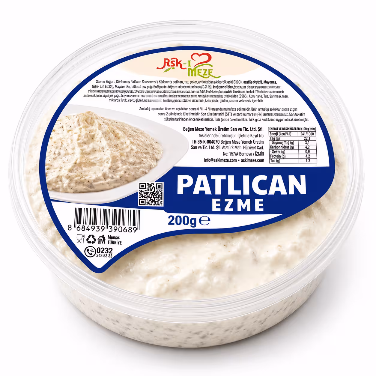 aşkı mezenin enfes lezzetlerinden patlıcan ezme meze 200 gramlık paket ambalajda